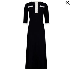 Aleeza Paris Textured Knit Dress In Black/White Full Length Size Med Gold Detail